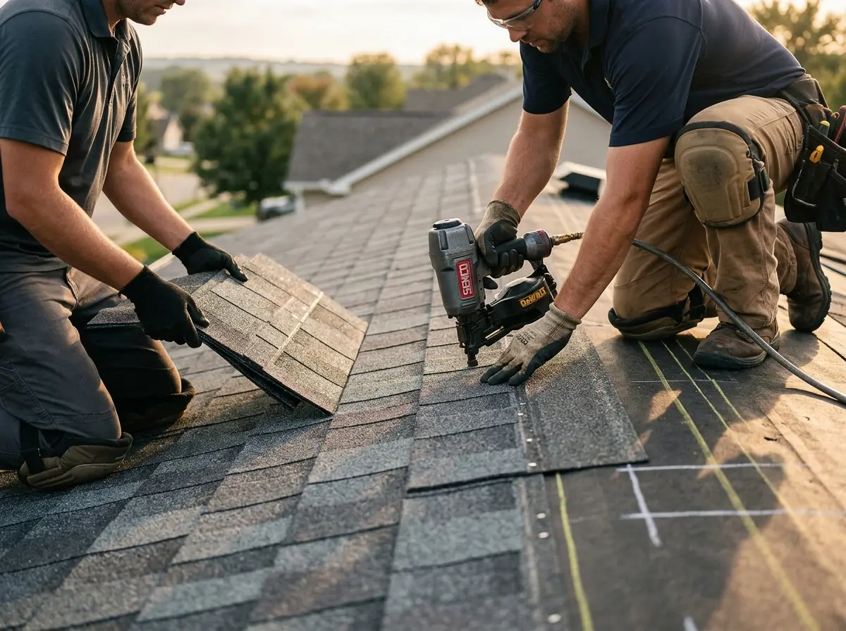 Professional roofer working on a residential roof in Baton Rouge